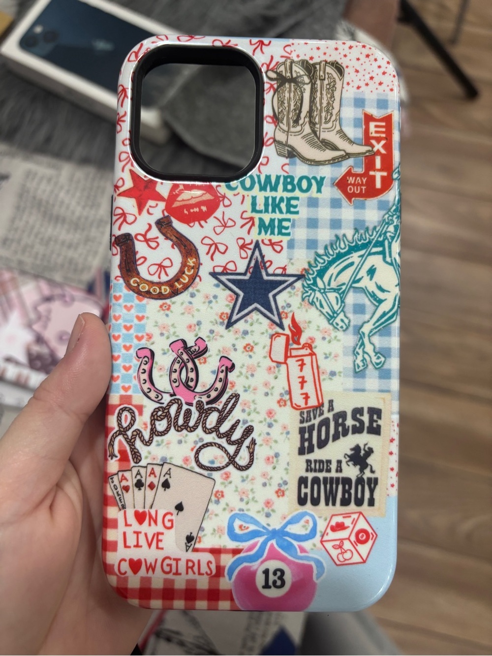 Cowgirl Sticker Collage Phone Case - Light Blue